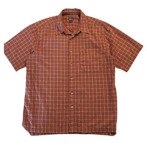 Royal Robbins L Red Plaid Shirt Relaxed Fit Short Sleeve Seersucker Large